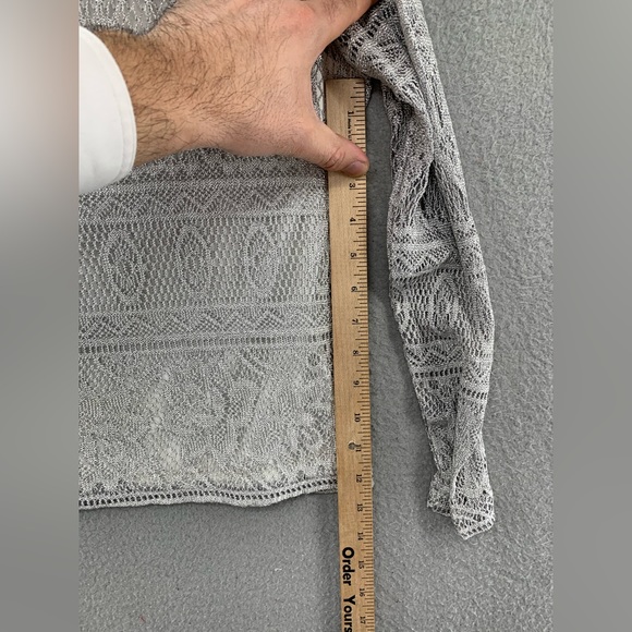 Vue Point Women S Long Sleeve Lace Croche Lined Metallic Gray Blouse Made in USA - Picture 10 of 14